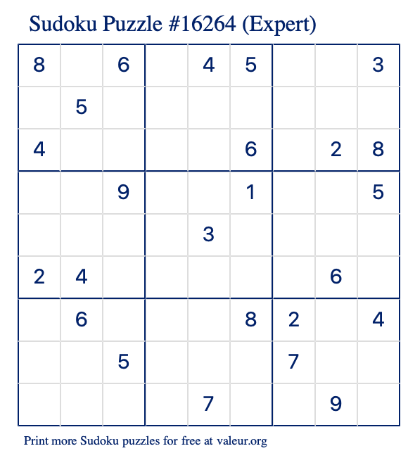 Free Printable Expert Sudoku Puzzle number 16264
