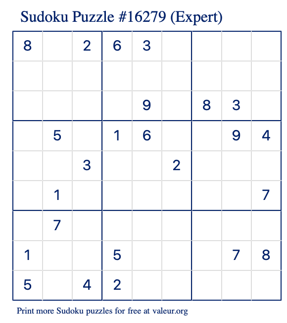 Free Printable Expert Sudoku Puzzle number 16279