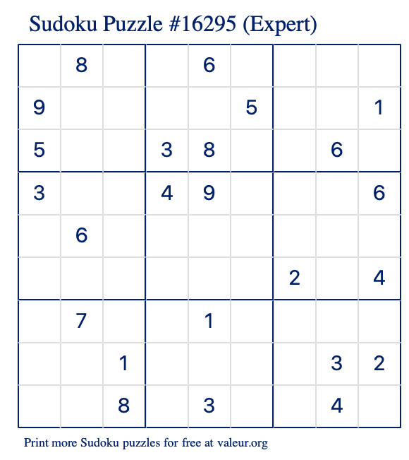 Free Printable Expert Sudoku Puzzle number 16295