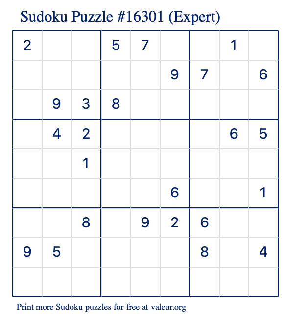 Free Printable Expert Sudoku Puzzle number 16301