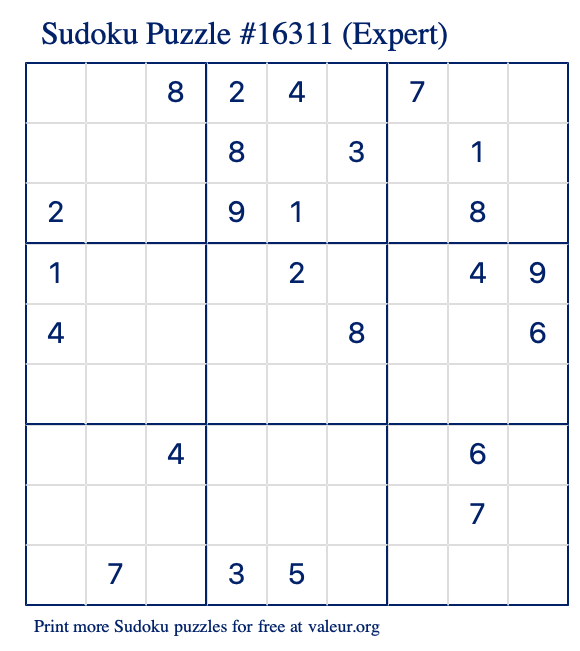 Free Printable Expert Sudoku Puzzle number 16311