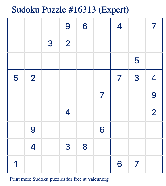 Free Printable Expert Sudoku Puzzle number 16313