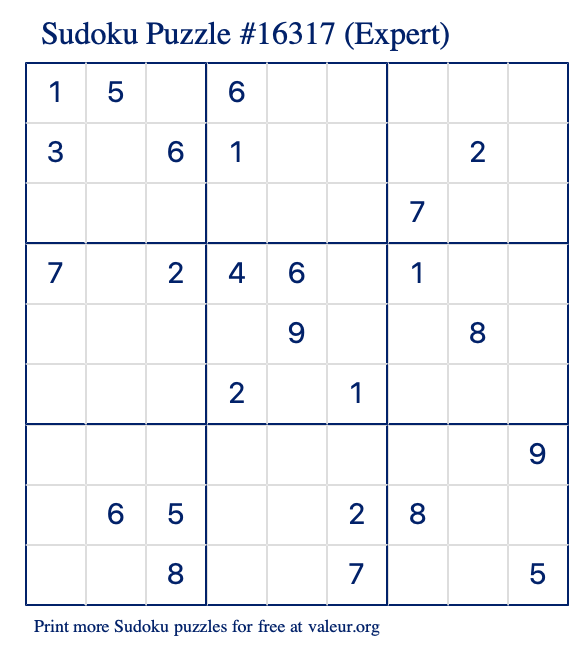 Free Printable Expert Sudoku Puzzle number 16317