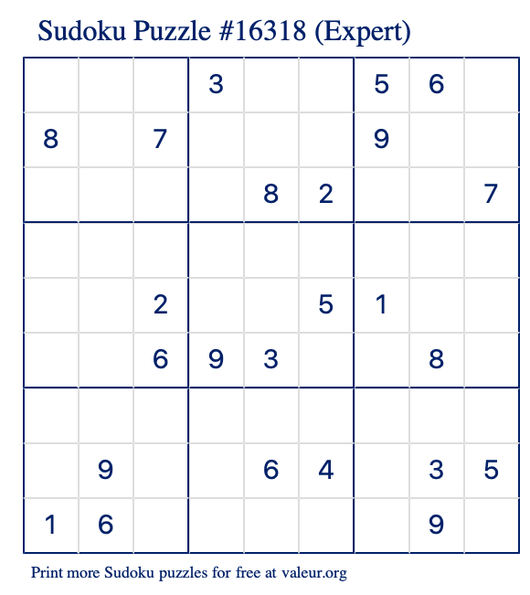Free Printable Expert Sudoku Puzzle number 16318