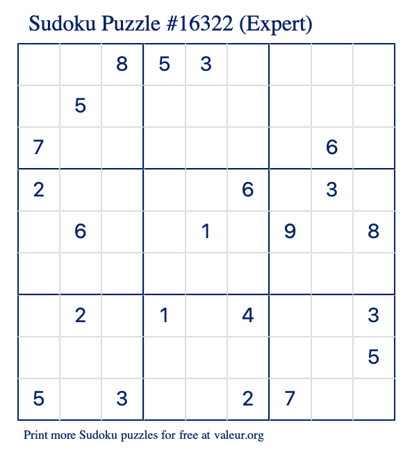 Free Printable Expert Sudoku Puzzle number 16322