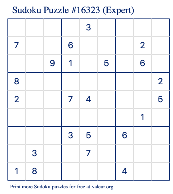 Free Printable Expert Sudoku Puzzle number 16323