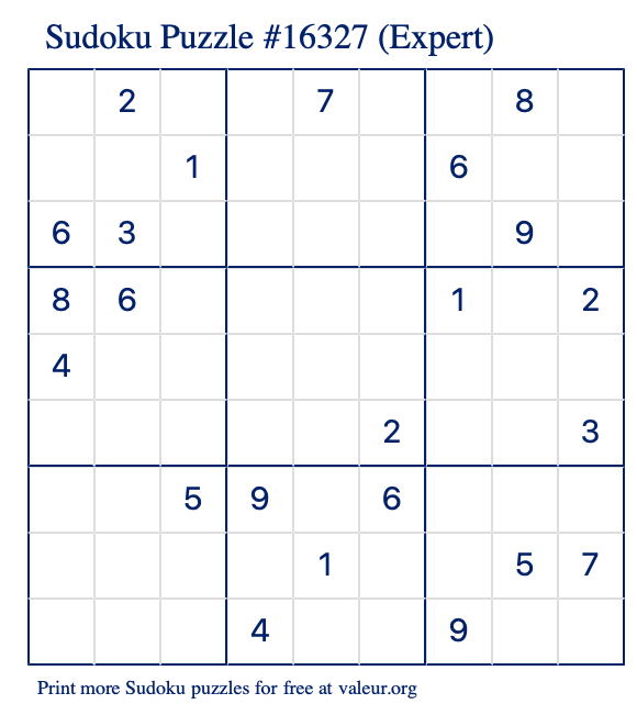 Free Printable Expert Sudoku Puzzle number 16327
