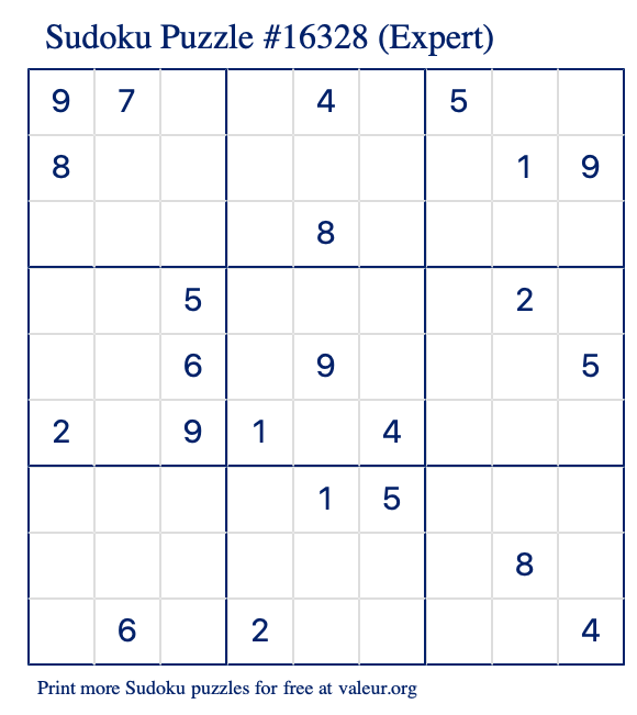 Free Printable Expert Sudoku Puzzle number 16328
