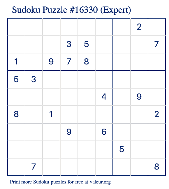 Free Printable Expert Sudoku Puzzle number 16330