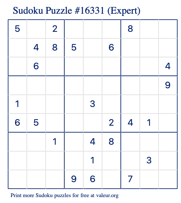 Free Printable Expert Sudoku Puzzle number 16331
