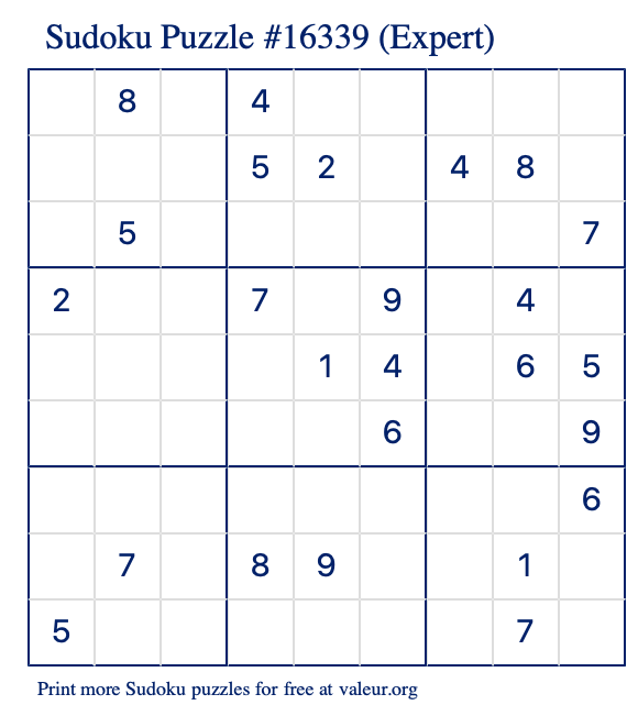 Free Printable Expert Sudoku Puzzle number 16339