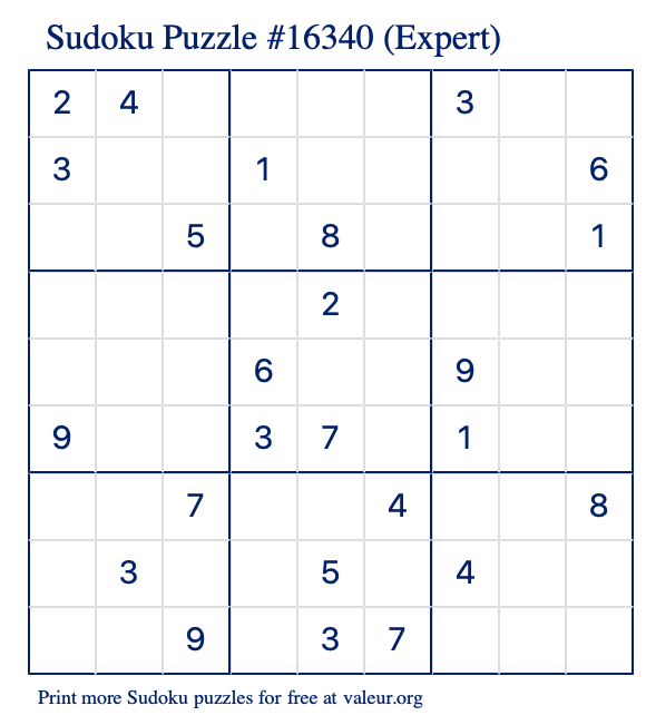 Free Printable Expert Sudoku Puzzle number 16340