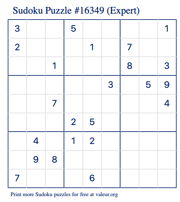 Free Printable Expert Sudoku Puzzle number 16349