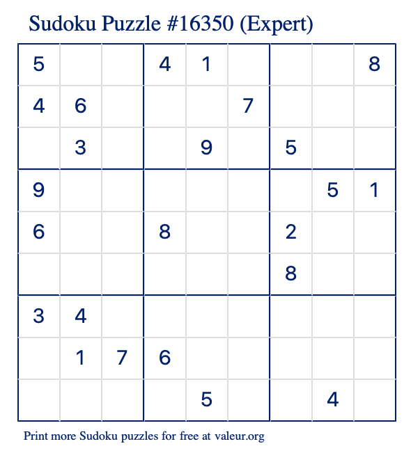 Free Printable Expert Sudoku Puzzle number 16350