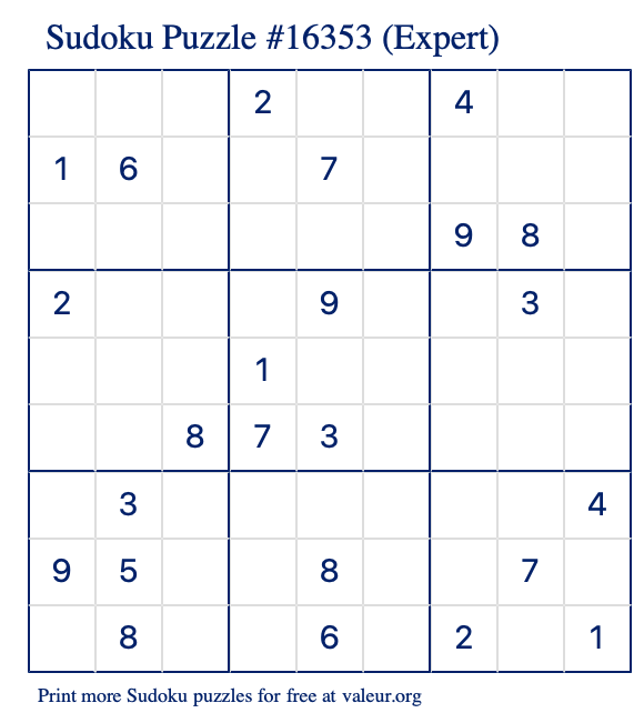 Free Printable Expert Sudoku Puzzle number 16353