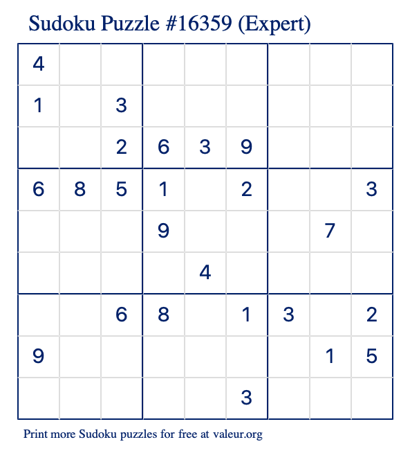 Free Printable Expert Sudoku Puzzle number 16359