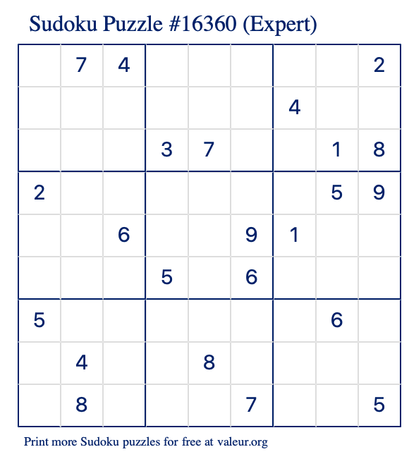 Free Printable Expert Sudoku Puzzle number 16360