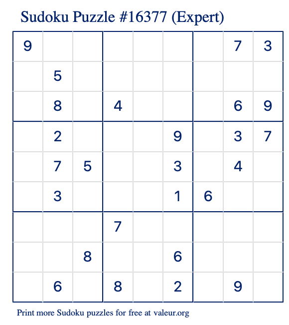 Free Printable Expert Sudoku Puzzle number 16377