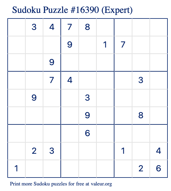 Free Printable Expert Sudoku Puzzle number 16390