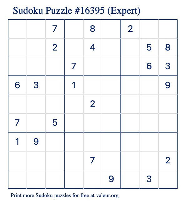 Free Printable Expert Sudoku Puzzle number 16395