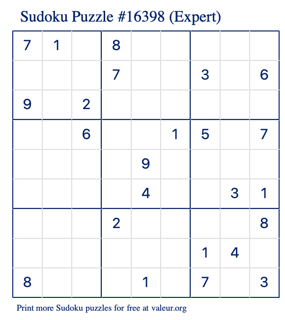 Free Printable Expert Sudoku with the Answer 16398