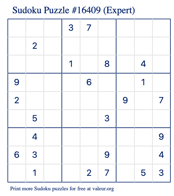 Free Printable Expert Sudoku Puzzle number 16409