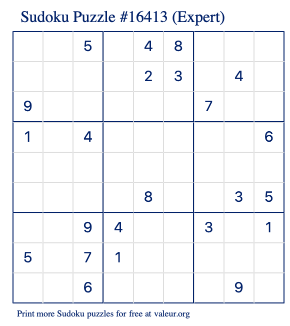 Free Printable Expert Sudoku Puzzle number 16413