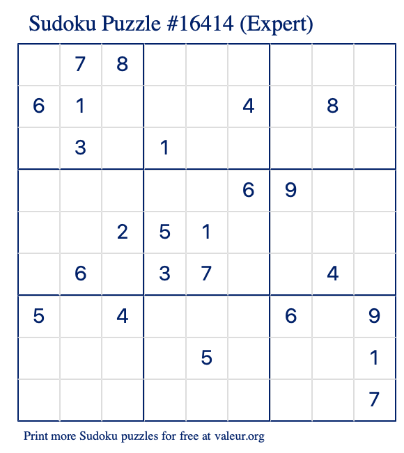 Free Printable Expert Sudoku Puzzle number 16414