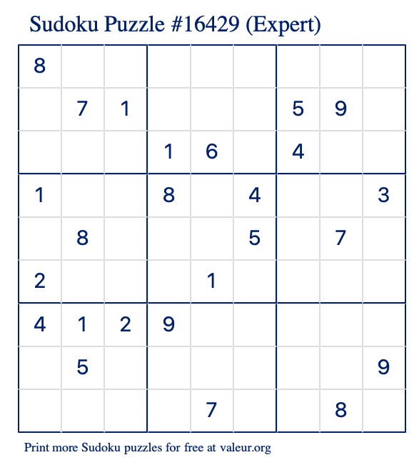 Free Printable Expert Sudoku Puzzle number 16429