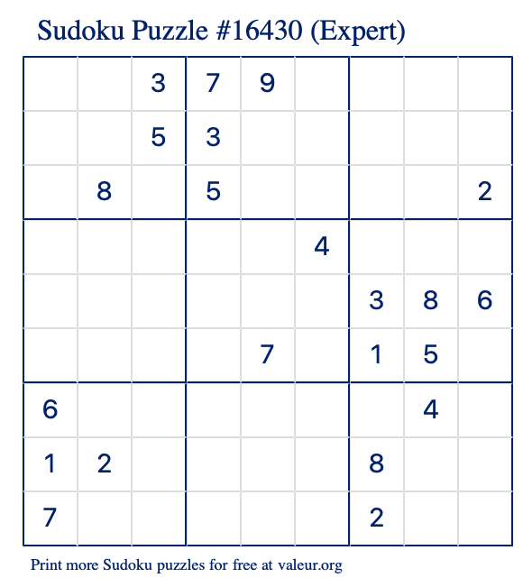 Free Printable Expert Sudoku Puzzle number 16430