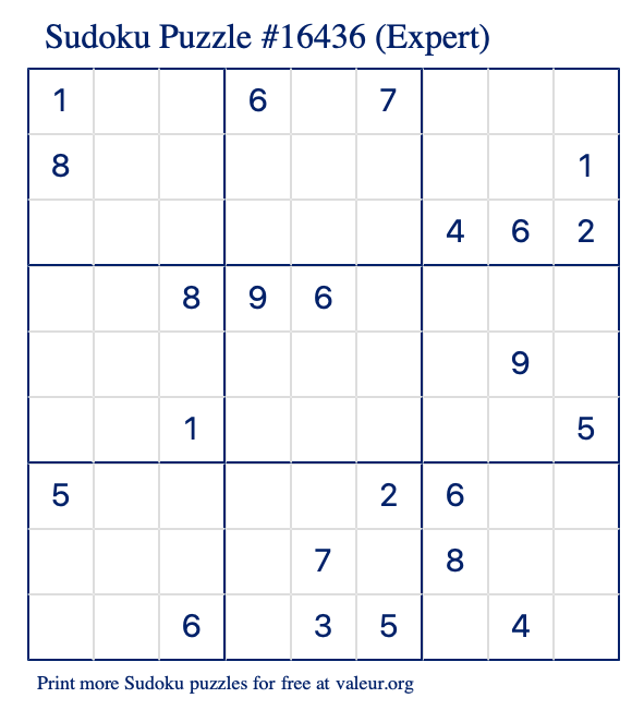 Free Printable Expert Sudoku Puzzle number 16436