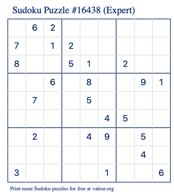 Free Printable Expert Sudoku Puzzle number 16438