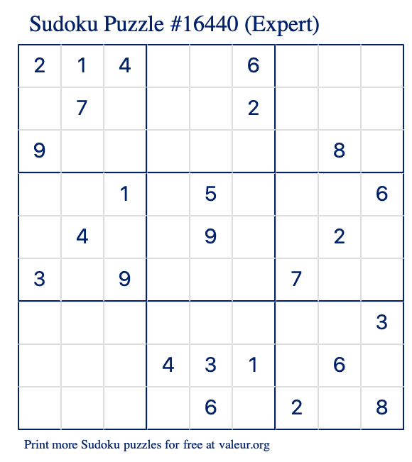 Free Printable Expert Sudoku Puzzle number 16440