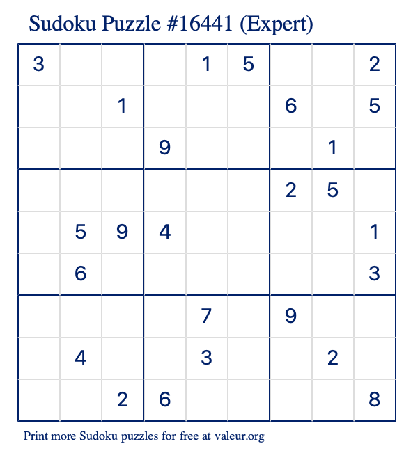 Free Printable Expert Sudoku Puzzle number 16441