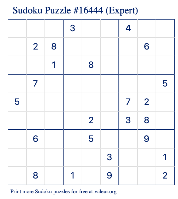 Free Printable Expert Sudoku Puzzle number 16444