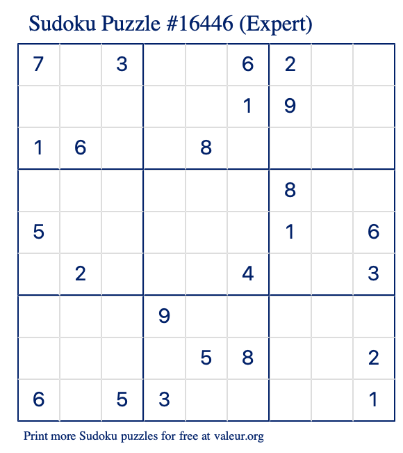 Free Printable Expert Sudoku Puzzle number 16446