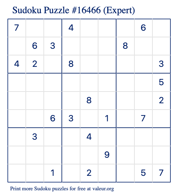 Free Printable Expert Sudoku Puzzle number 16466