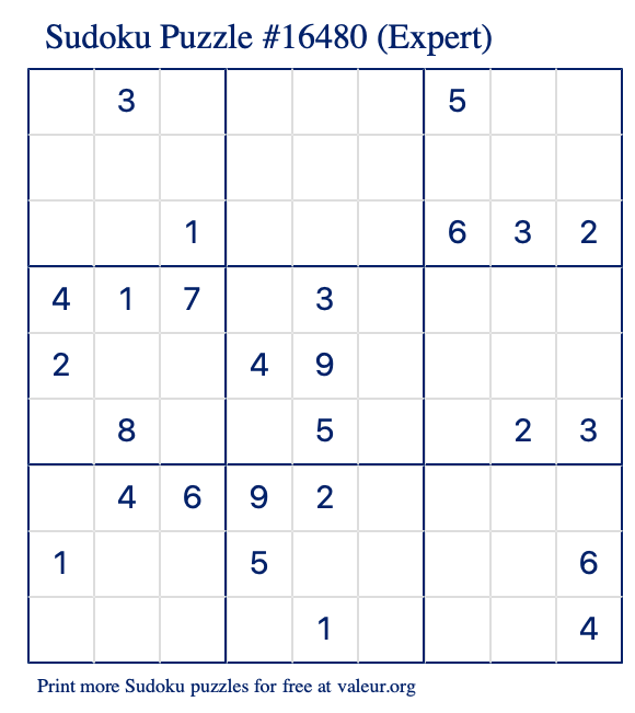 Free Printable Expert Sudoku with the Answer 16480