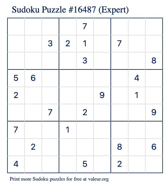 Free Printable Expert Sudoku Puzzle number 16487