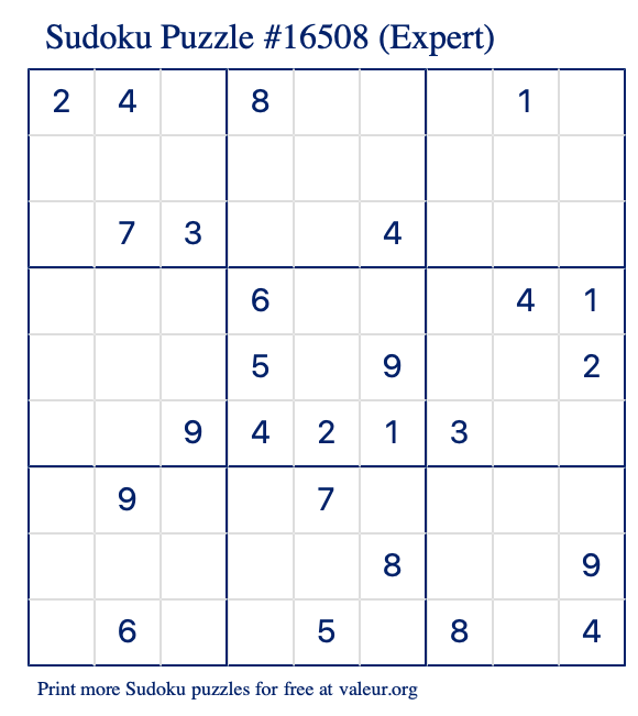 Free Printable Expert Sudoku Puzzle number 16508