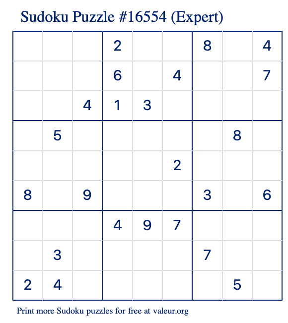 Free Printable Expert Sudoku Puzzle number 16554