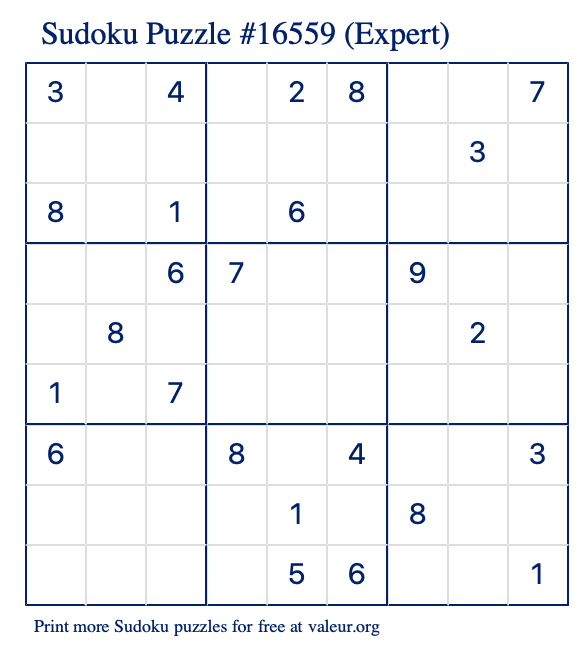 Free Printable Expert Sudoku Puzzle number 16559