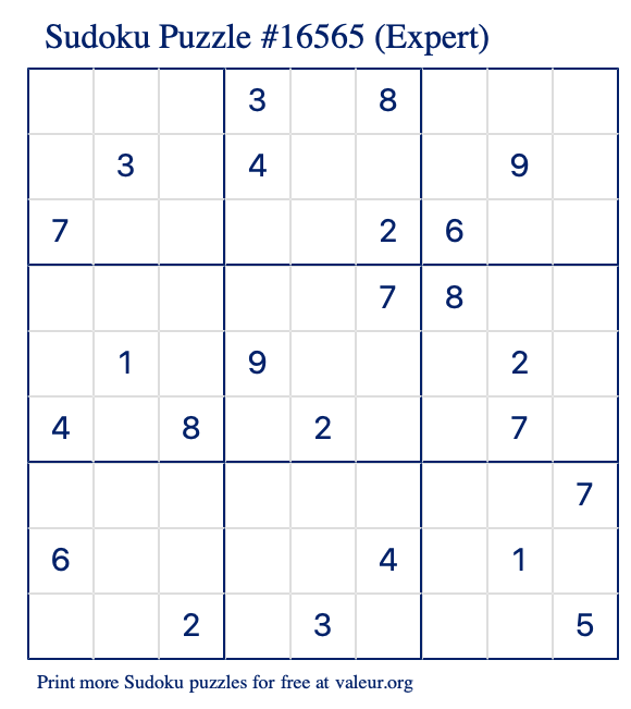 Free Printable Expert Sudoku Puzzle number 16565