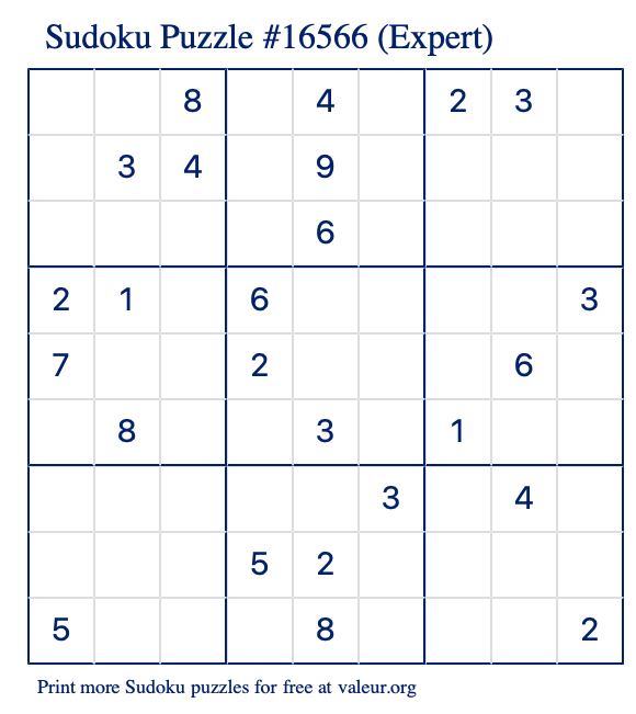 Free Printable Expert Sudoku Puzzle number 16566