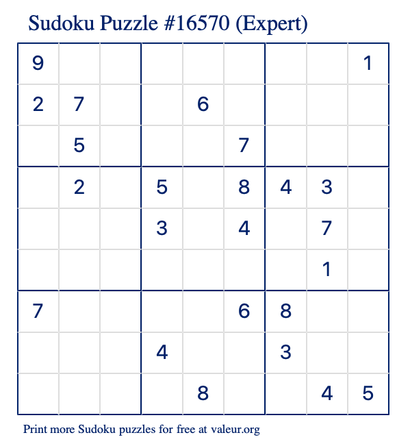 Free Printable Expert Sudoku Puzzle number 16570