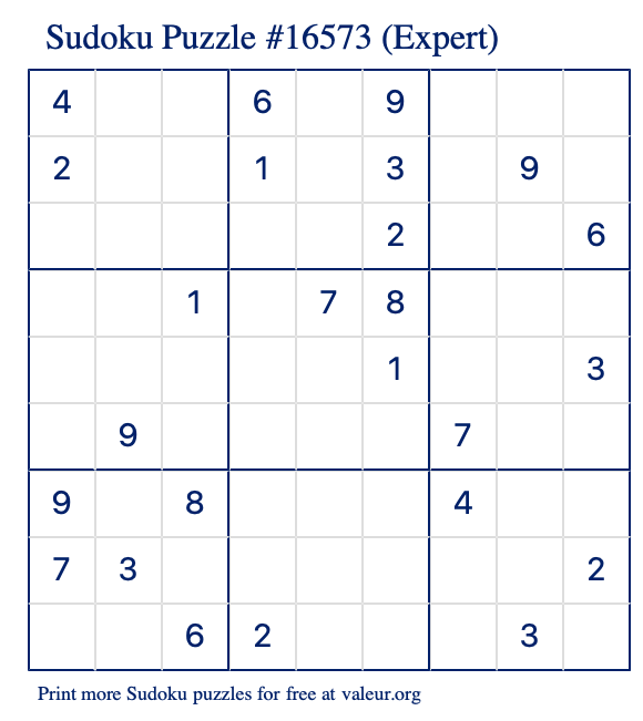 Free Printable Expert Sudoku Puzzle number 16573
