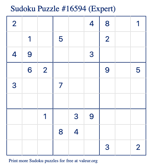 Free Printable Expert Sudoku Puzzle number 16594