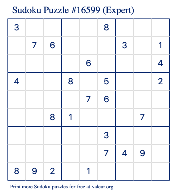 Free Printable Expert Sudoku with the Answer 16599