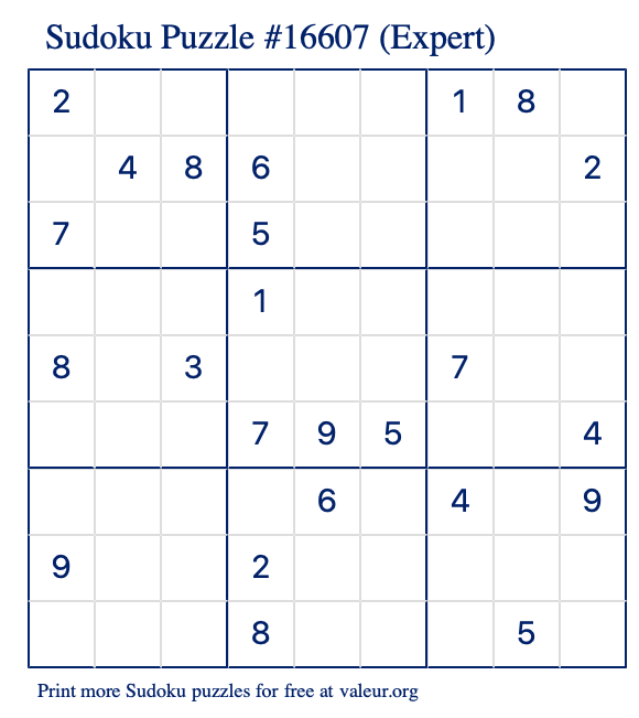 Free Printable Expert Sudoku Puzzle number 16607