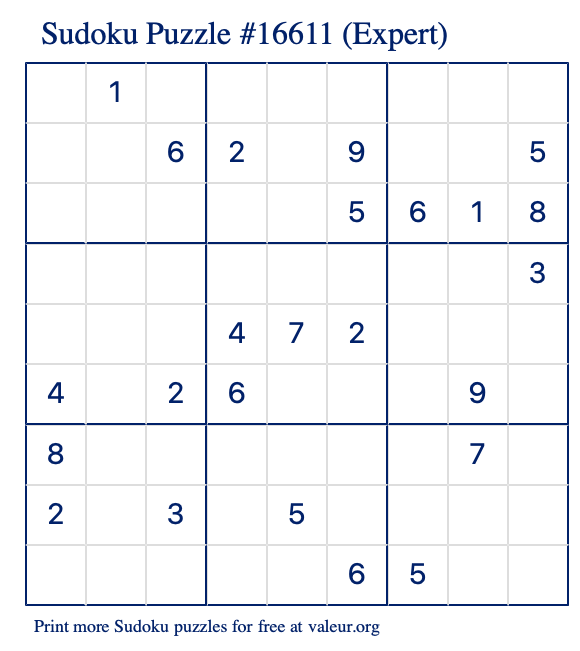 Free Printable Expert Sudoku Puzzle number 16611